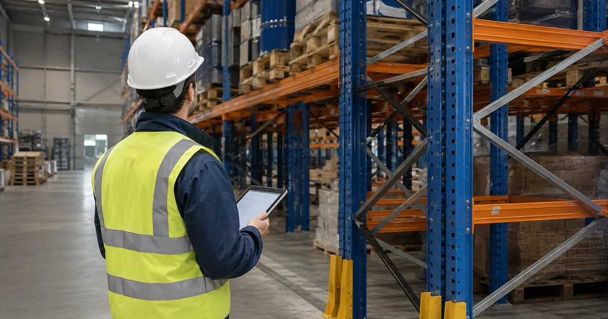 NCh2369:2025: qué cambia para racks y bodegas desde septiembre de 2026 1 Profesional inspeccionando racks industriales en una bodega